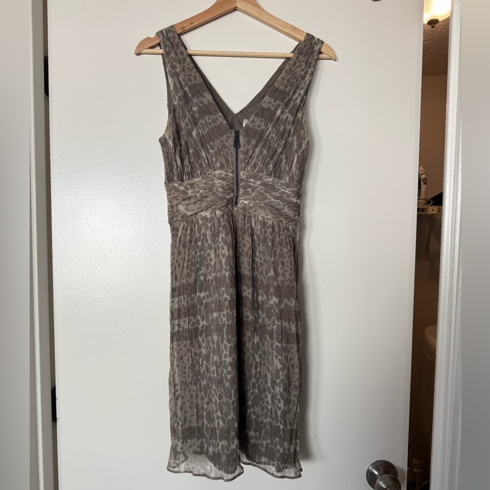 Burberry London Leopard & Plaid Beige 100% Silk A-Line Sleeveless Dress